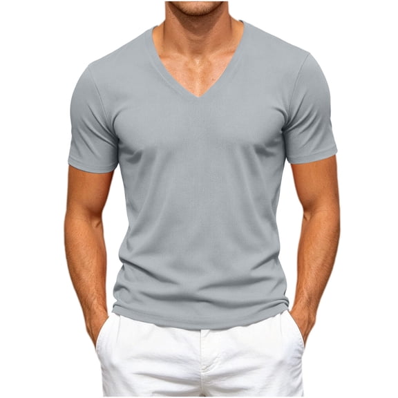 USNSM (S-5XL) Big and Tall Mens Mesh Short Sleeve Pullover T-Shirt Casual Solid Sports Slim Fit V Neck Muscle Tee Shirts Gray M