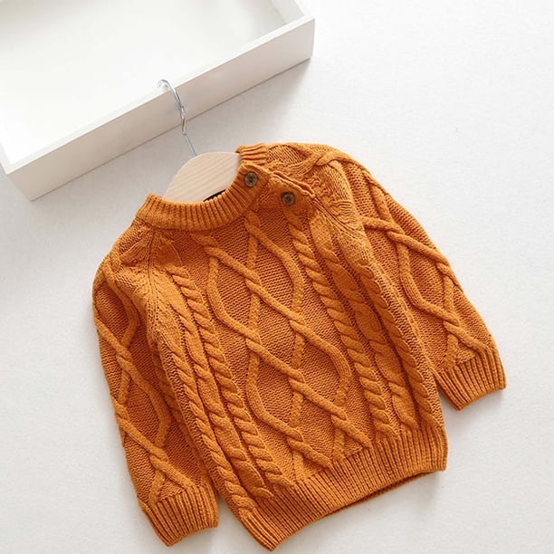Cowsor Toddler Neck Ribbed Knit Sweater Baby Boys Girls Fall Winter Cozy Soft Warm Pullover Chunky Striped Sweatshirt