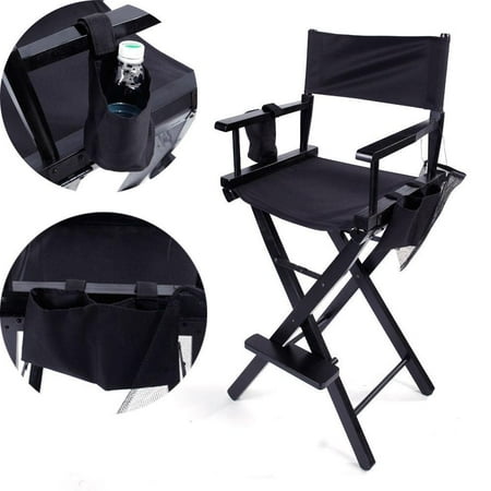 Ktaxon Directors Chair 30 Inch Canvas Tall Seat Black Wood Folding Hair Stylist