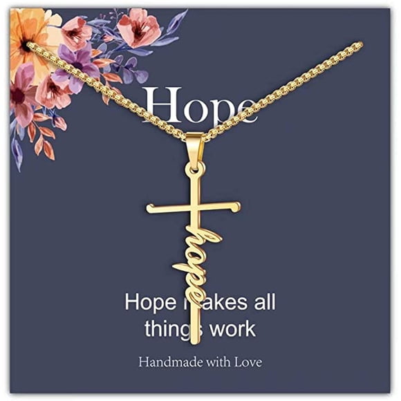 Cross Necklace for Women, Faith Strength Blessed Cross Pendant Necklace Christian Religious Jewelry Inspirational Gifts for Women