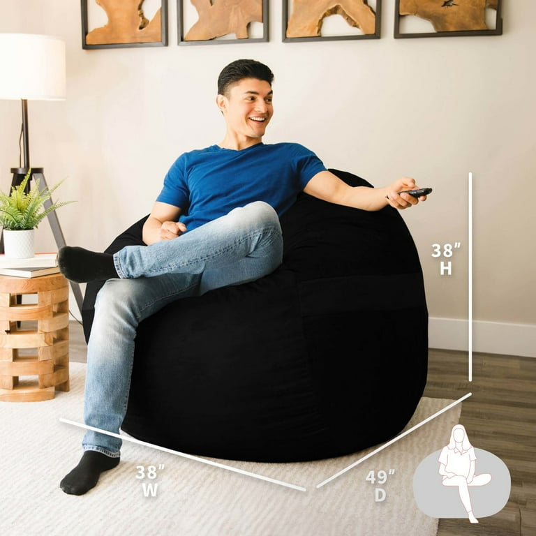 Big Joe Fuf Large Foam Filled Bean Bag Chair with Removable Cover Black Plush Soft Polyester 4 feet Big