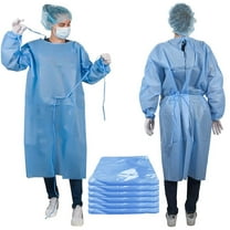 Blue Disposable Isolation Gown, X-Large. Pack of 30 Polyethylene Surgical Disposable Gowns with Long Sleeves, Neck and Waist Ties. Non-Sterile Fluid Resistant Unisex Health Isolation Gowns
