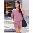 thumbnail image 3 of Ekouaer Womens 100% Cotton 2 Pieces Short Sets Summer Short Sleeve Outfits Casual Matching Lounge Set with Pockets, 3 of 6