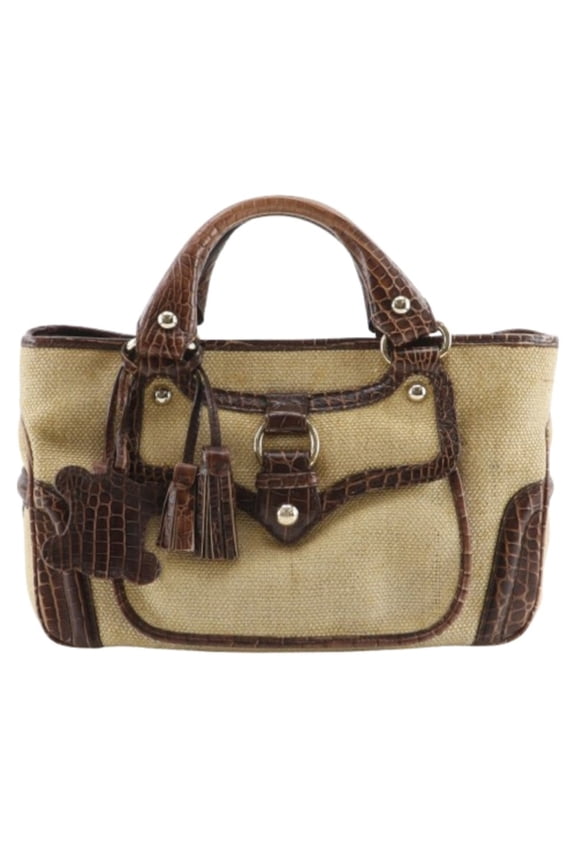 Pre-Owned Celine Boogie Bag Handbag with Triomphe Charm, Straw and Embossed Leather, Brown,...