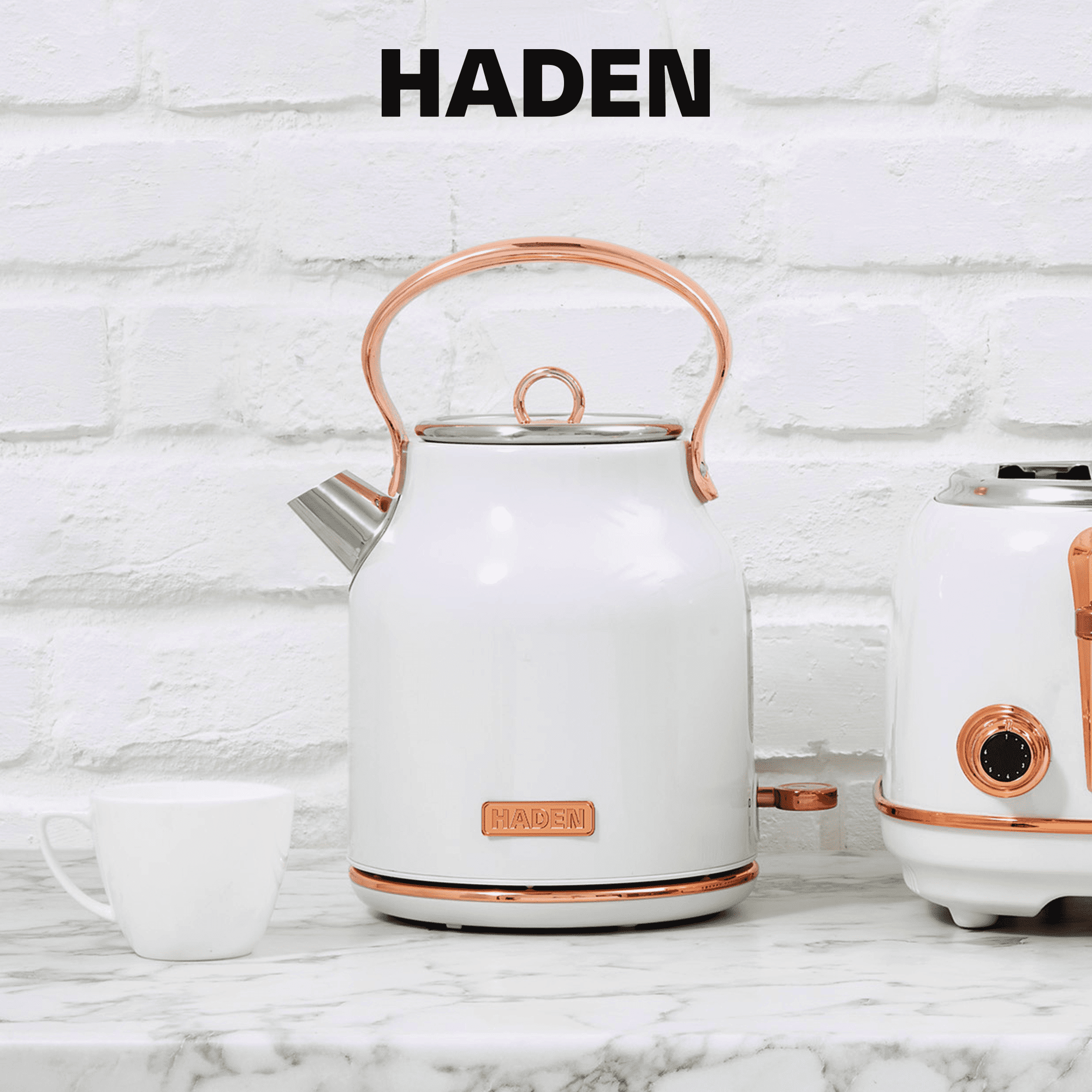 Haden Heritage 1.7 Liter Stainless Steel Electric Kettle, Ivory / Copper - 75089