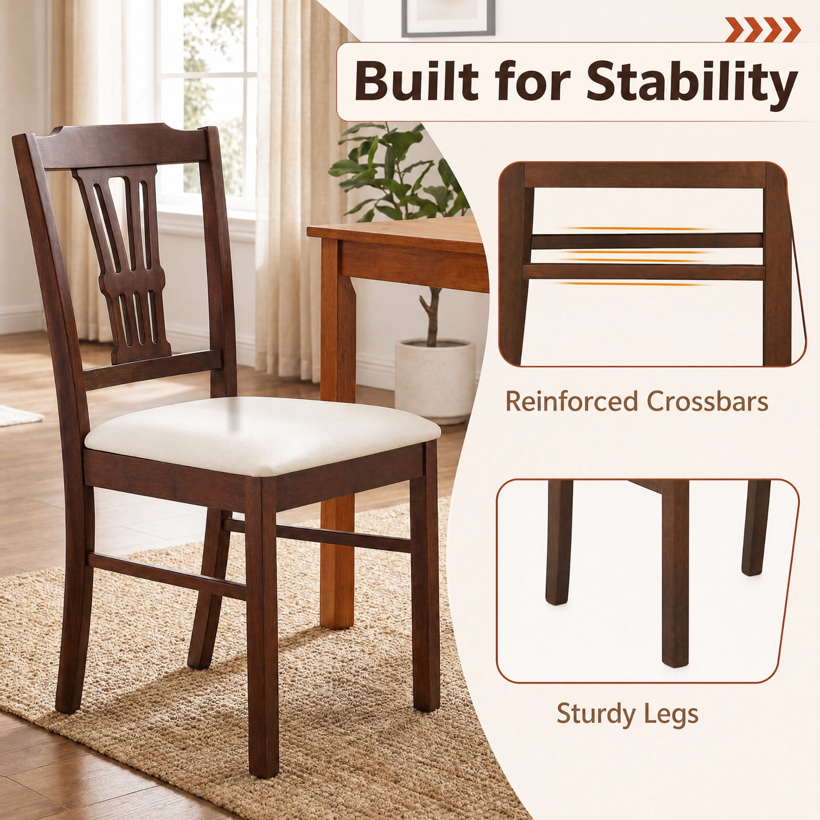 Furnibear Upholstered Dining Chairs Set of 2 Kitchen Chairs with Solid Rubber Wood Frame and Padded Seat for Dining Room, Beige