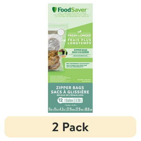 (2 pack) FoodSaver Gallon Reusable Zipper Vacuum Sealer Bags for Handheld Vacuum Sealers (11" x 14"), 12-Count BPA-Free Vacuum Seal Bags for Food Storage and Meal Prep, Works With FoodSaver Vacuum Sealer Machines