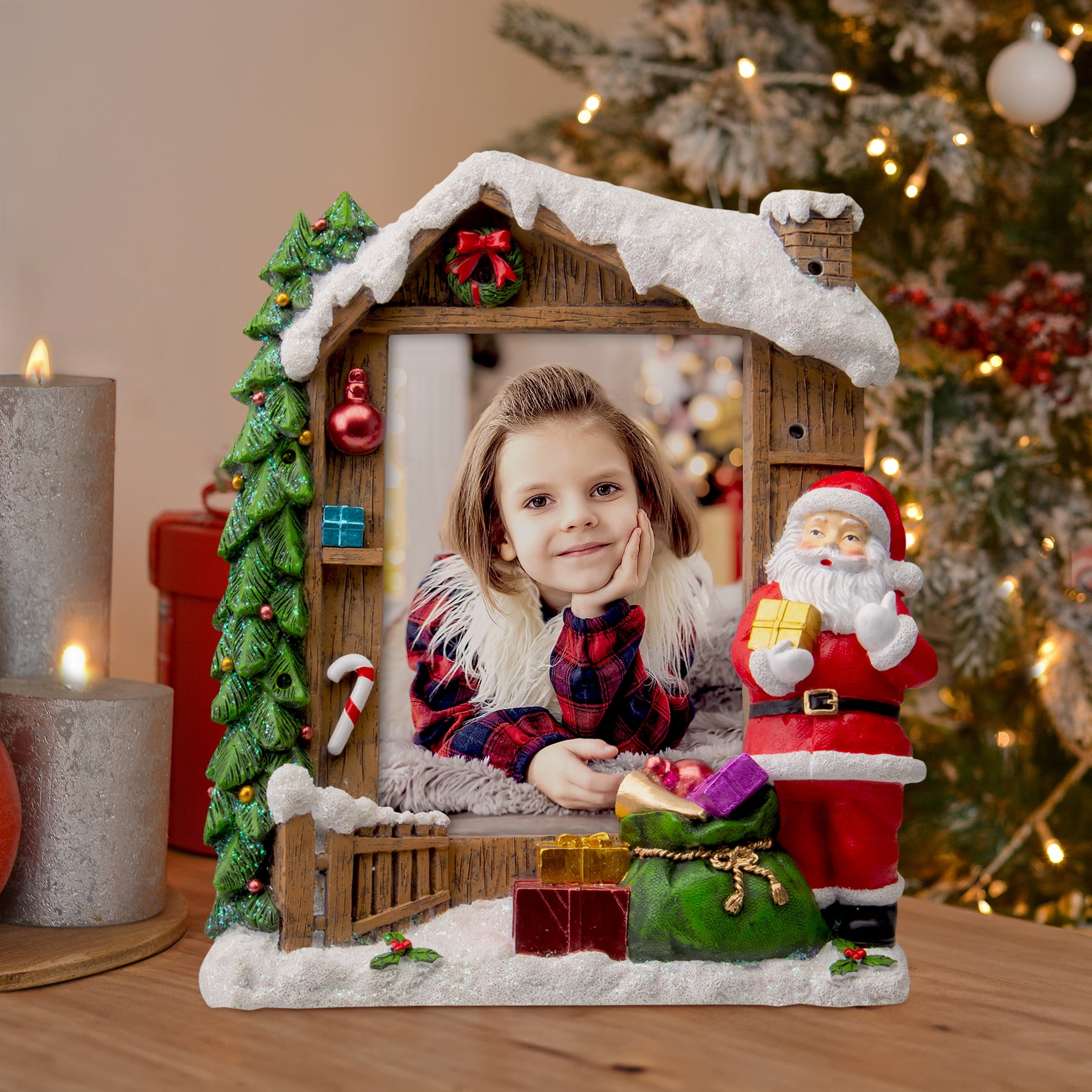 FINE PHOTO GIFTS Santa's Cottage Light Up Resin 5" x 7' Picture Frame