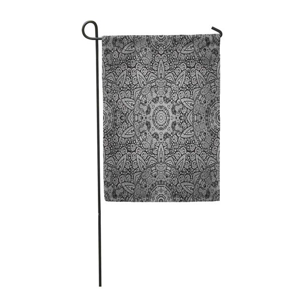 POGLIP Gray for White Outline Floral Eastern Line on Brown Garden Flag Decorative Flag House Banner 28x40 inch