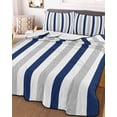 thumbnail image 3 of Quilts Full Size Bedding Set, Navy Blue Stripe Lightweight Quilted Comforter, Geometric Grey White Vertical Striped Soft Reversible Bedspread Coverlet with Pillow Covers for All Season, 78" x 90", 3 of 7
