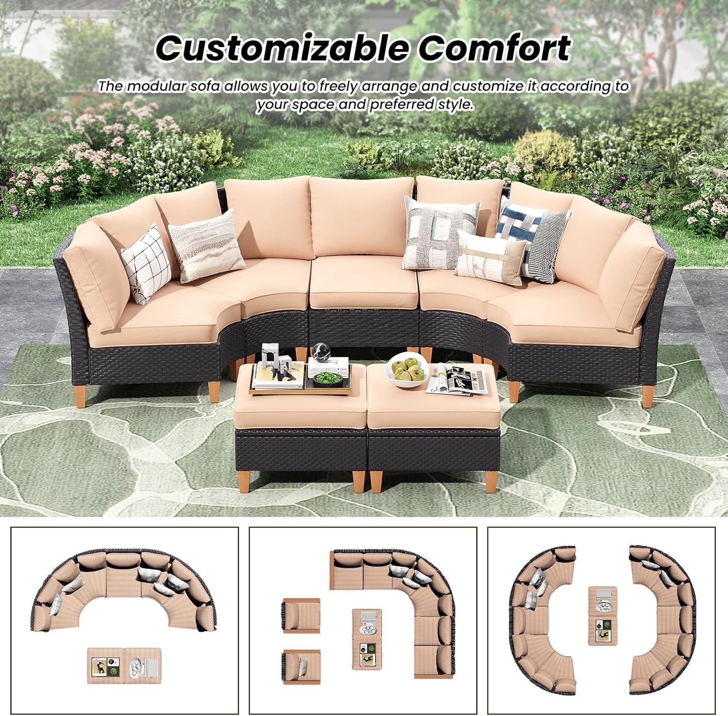 STARY Patio Furniture Set, 5 Piece Outdoor Sectional Furniture Set with Cushions, Wicker Patio Conversation Set Outdoor Sectional Sofa, All-Weather PE Rattan Sofa for Garden, Backyard and Poolside