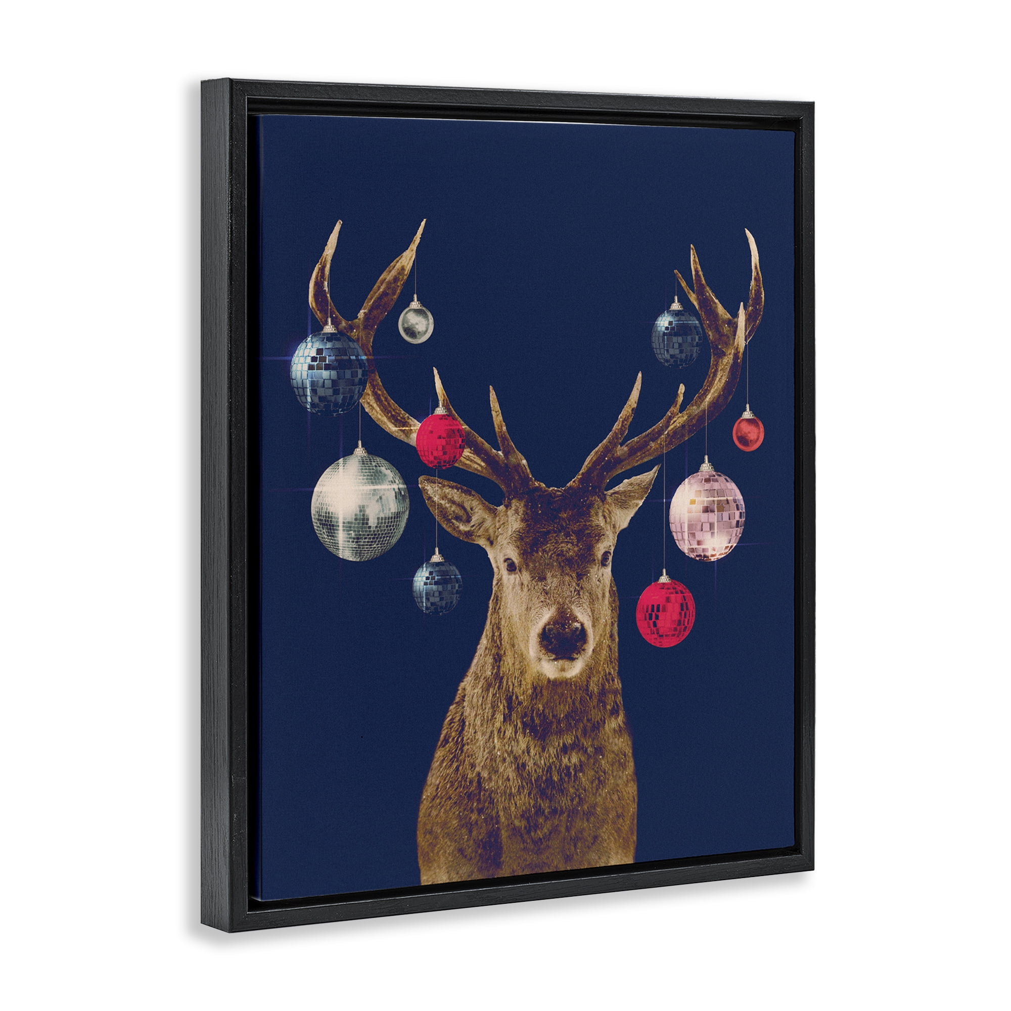 Stupell Industries Deer & Shining Ornaments Holiday Painting Black Floater Framed Art Print Wall Art, 17 x 21