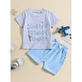 thumbnail image 3 of Yunliwuli Kids Boys Shorts Set, Short Sleeve Embroidery Letters T-shirt with Elastic Waist Shorts Toddler Set Summer Outfit, 3 of 10