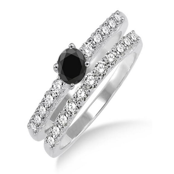 1.5 Carat Black Diamond Elegant Bridal Set on 10k White Gold