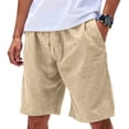 thumbnail image 2 of Linen Boho Shorts for Men Drawstring Summer Linen Shorts Cozy Elastic Waist Shorts Khaki 3XL, 2 of 8