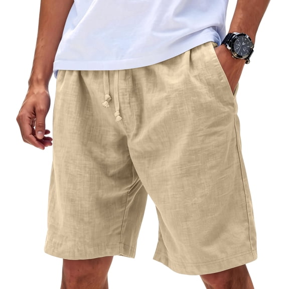 Lumtrix Mens Cotton Linen Shorts Casual Lightweight Summer Beach Vacation Shorts With Elastic Waist Khaki S