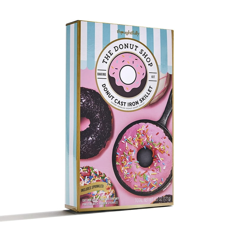Thoughtfully Gifts, Cast Iron Skillet Donut Baking Gift Set, Includes Mini Cast  Iron Skillet, Chocolate Donut Mix, Pink Glaze Mix and Rainbow Sprinkles 
