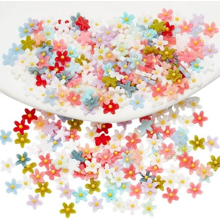 300 Pcs Mini Resin Flower Charms Micro Resin Daisy Blooms No Hole Resin Flower Beads for Jewelry Making Scrapbooking Phone Case Decor Hair Accessories Fairy Garden Decor 7x7x2mm