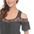 thumbnail image 5 of White Mark Casual Cold Shoulder Lace Trim Knit Blouse, Women's, 5 of 6