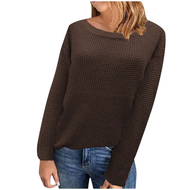 LOVZFMLL Sweaters for Women, Crew Neck Ribbed Pullover Solid Color Basic Casual Undershirt Loose Tops Warm Fall Winter Clothes