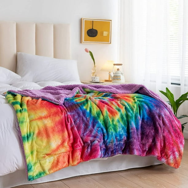 HTOOQ Super Soft Tie Dye Throw Blanket Premium Sherpa Backing Warm and Cozy Throw Decorative for Bedroom Sofa Floor Purple 3 Throw 5HTOOQ x6HTOOQ Walmart