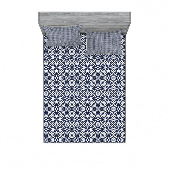 Ambesonne Geometric Fitted Sheet & Pillow Sham Set, Abstraction of Shapes, Full, Beige and Navy Blue