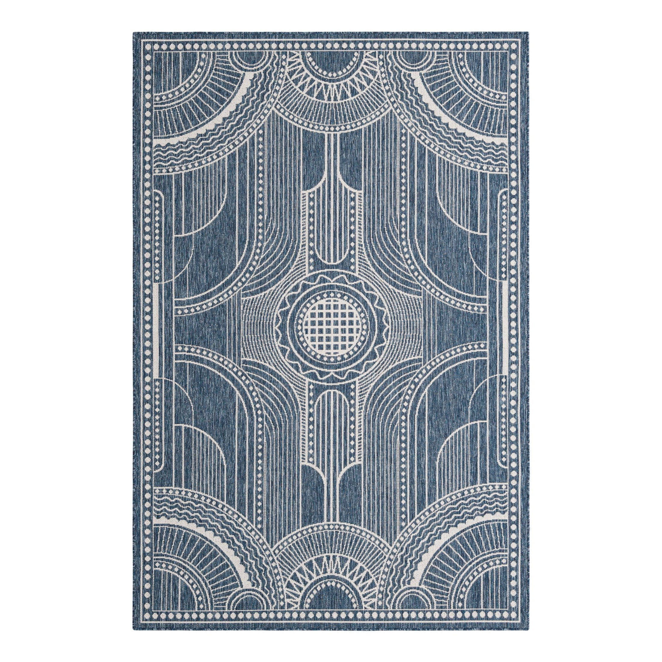 Unique Loom Outdoor Traditional Collection Area Rug - Deco (5' 3" x 8' Rectangle Blue/Ivory)