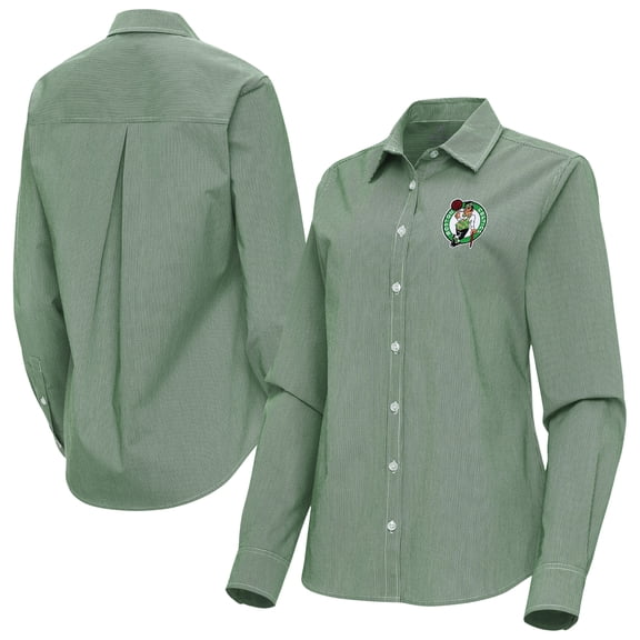 Women's Antigua Kelly Green Boston Celtics Porter Woven Long Sleeve Button-Up Shirt