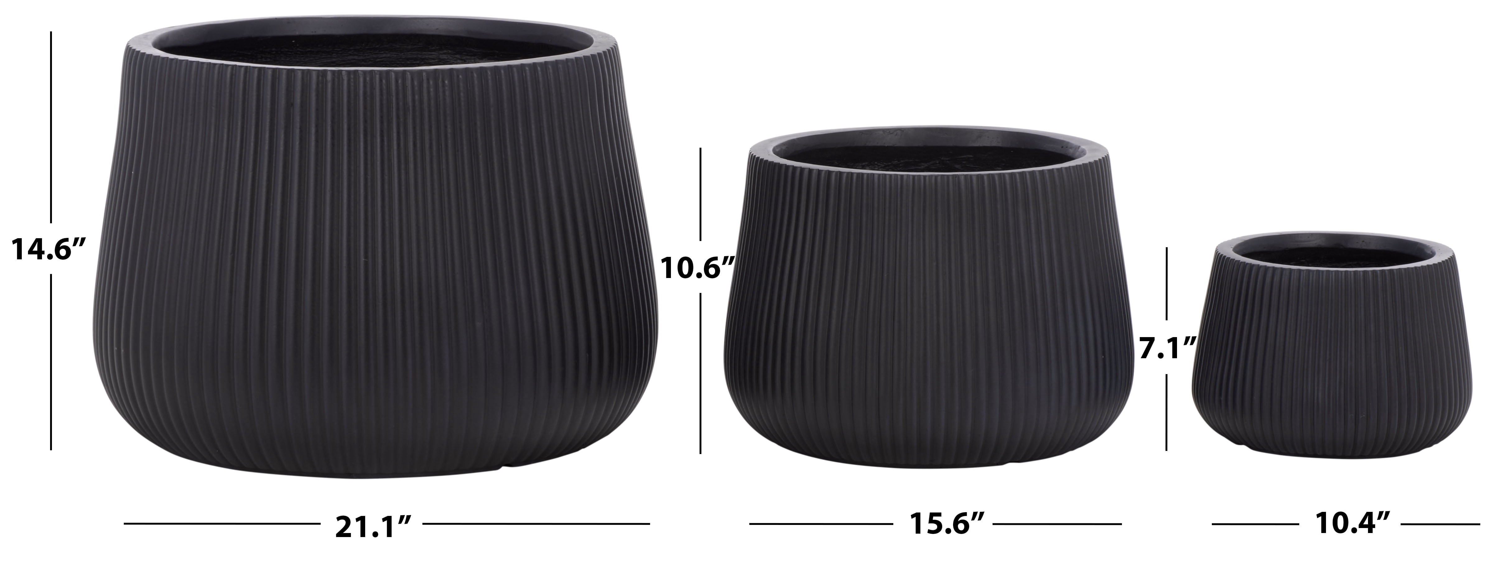 Safavieh Sara Round Black Fiber Clay Plant Pots - Set of 3