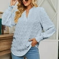 thumbnail image 2 of Fall Shirts for Women Long Puff Sleeve V Neck Solid Color Tops Swiss Dots Lightweight Thin Tunic Blouses T Shirts, 2 of 7