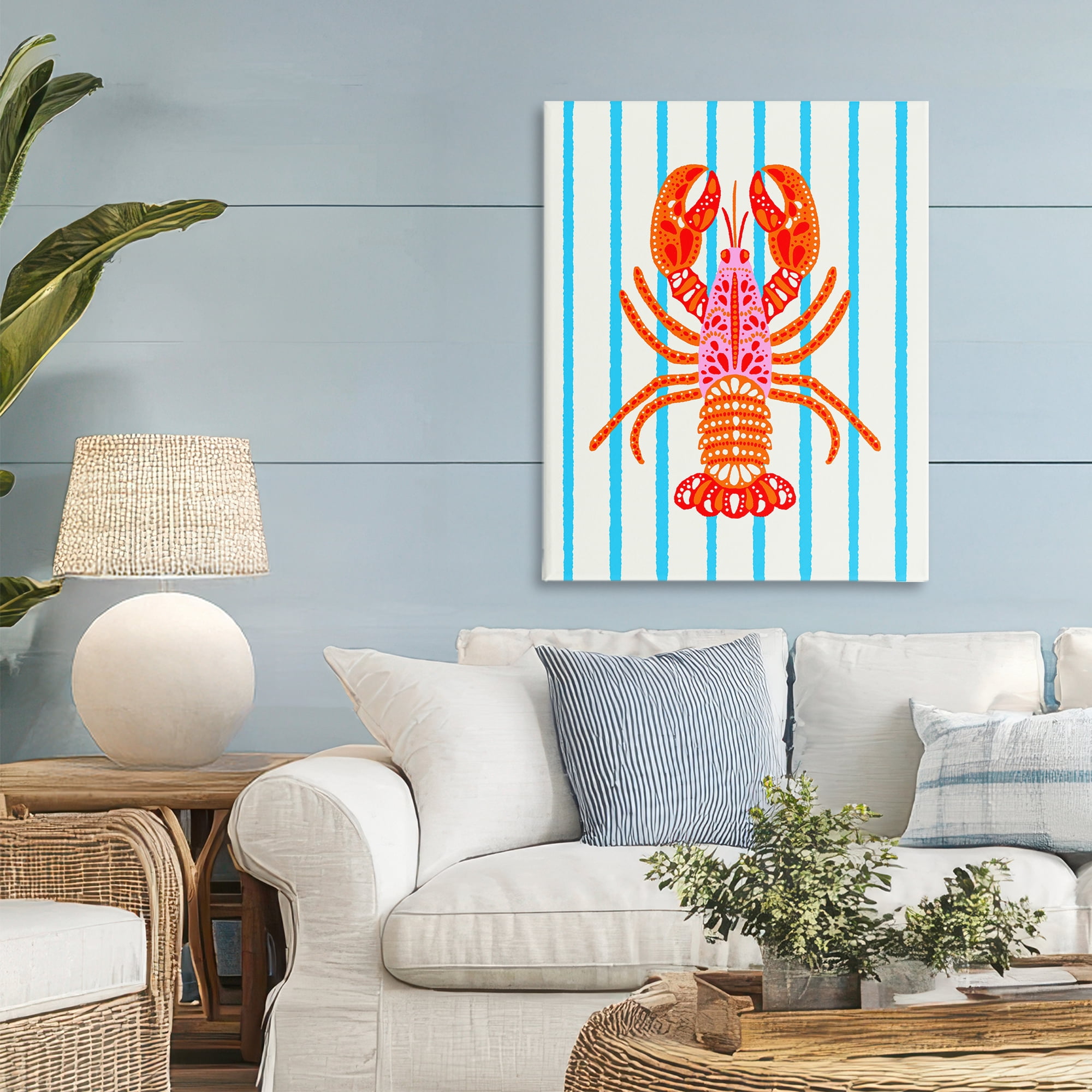 Stupell Industries Bright Boho Lobster on Stripes Canvas Wall Art, design by Indira Prieto | IndySign