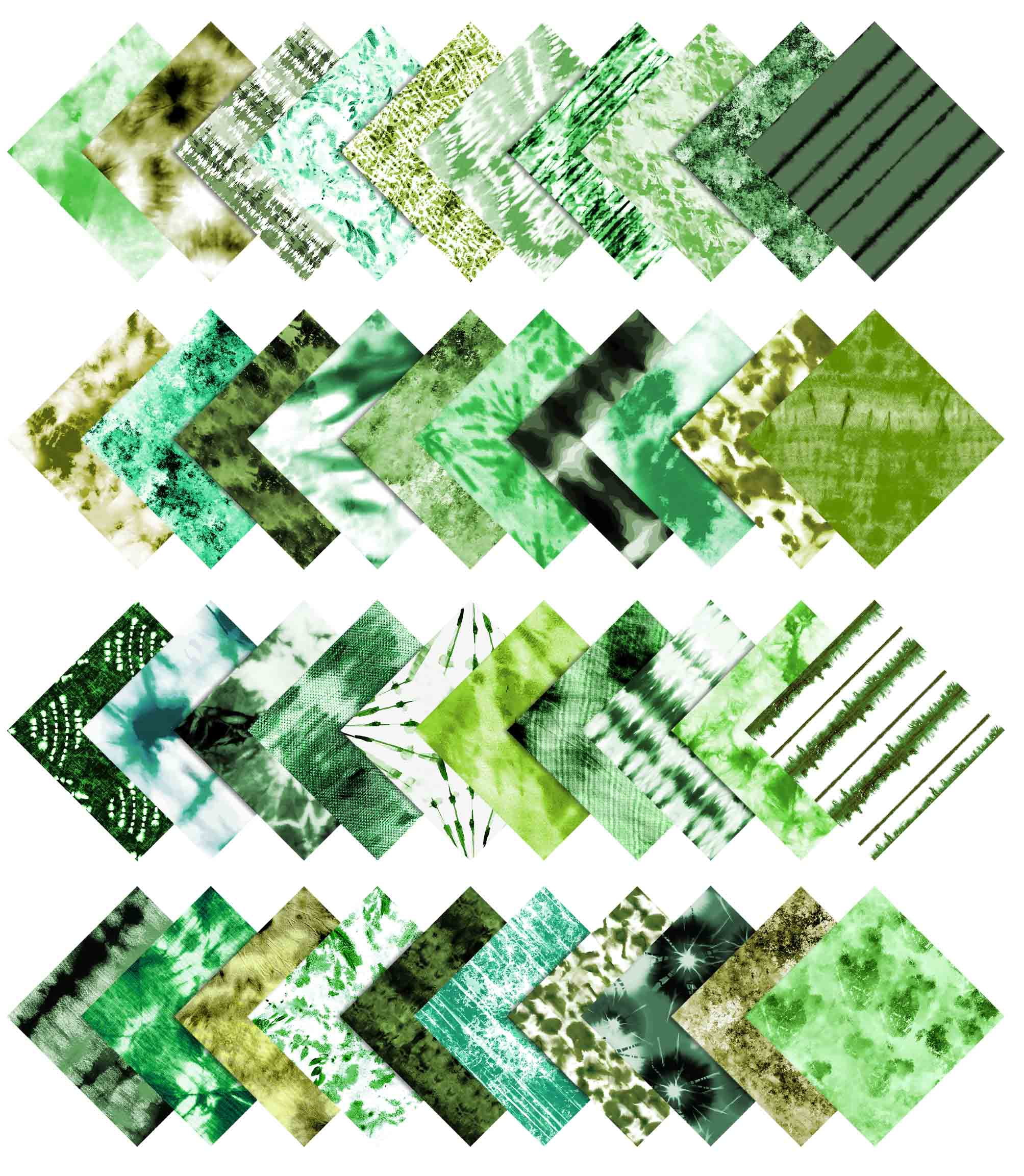 Soimoi Precut 10-inch Tie & Dye Prints Cotton Fabric Bundle Quilting Squares Charm Pack DIY Patchwork Sewing Craft- Green