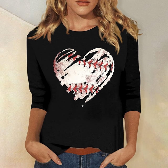 YLHFASHION T-shirt pour Femmes « Baseball Mom », T-shirt Graphique Cœur de Baseball, Haut Drôle à Manches Courtes, Liquidation à 50 % de Rabais, T-shirt à Manches Longues pour Femmes