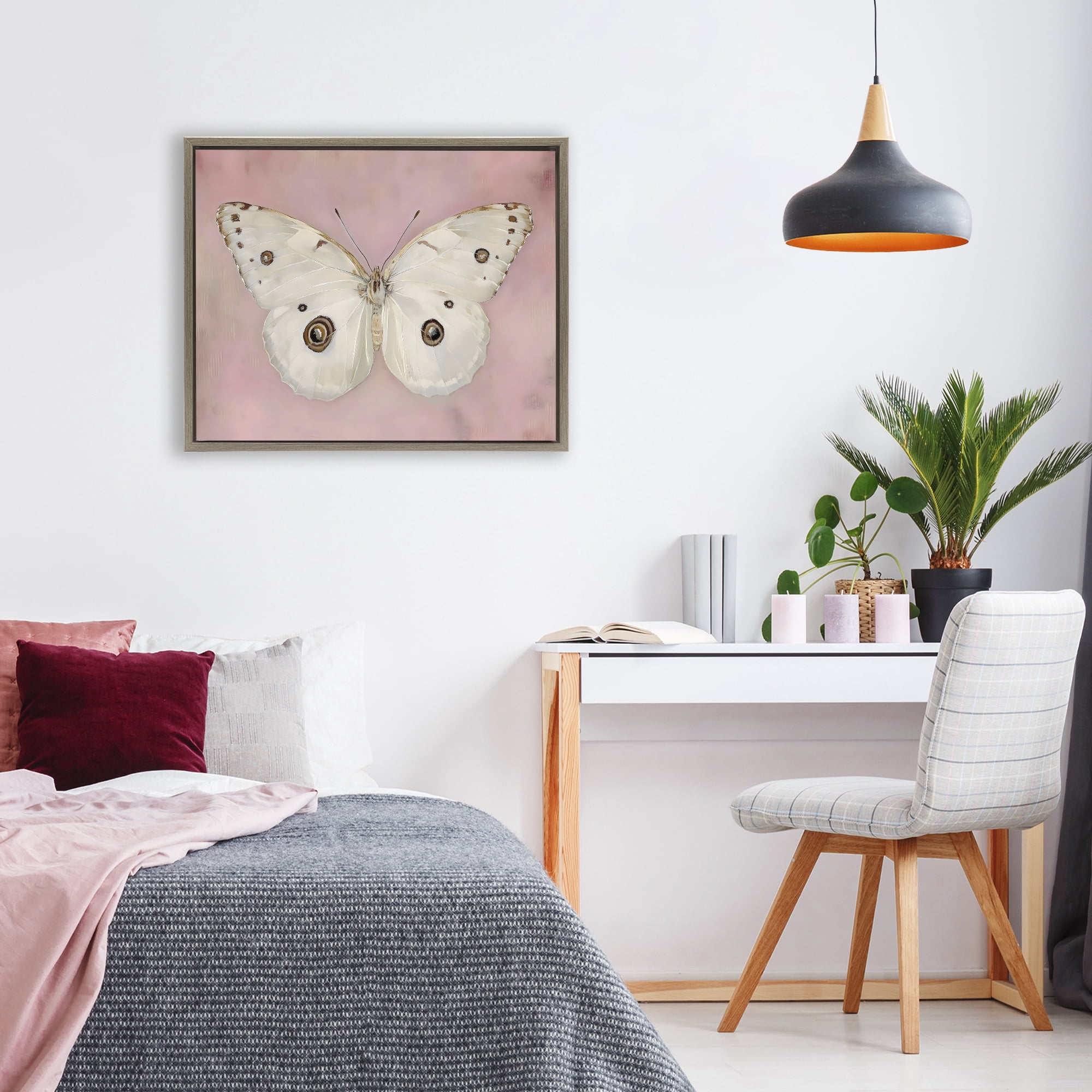 Stupell Industries Gossamer Butterfly on Blush Background Brown Framed Floater Canvas Wall Art, design by Arlington Prints
