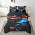 thumbnail image 2 of Ensembles de Literie Cool Car Très Grand, Ensemble de Couette 3D Voitures Rouges, Literie Douce Imprimée Voiture de Course Fumée pour Enfants Garçons (Couette+drap-Housse+drap Plat+2 Taies d'Oreiller+2 Housses de Coussin) Ensemble de Lit 7 Pcs, 2 of 5