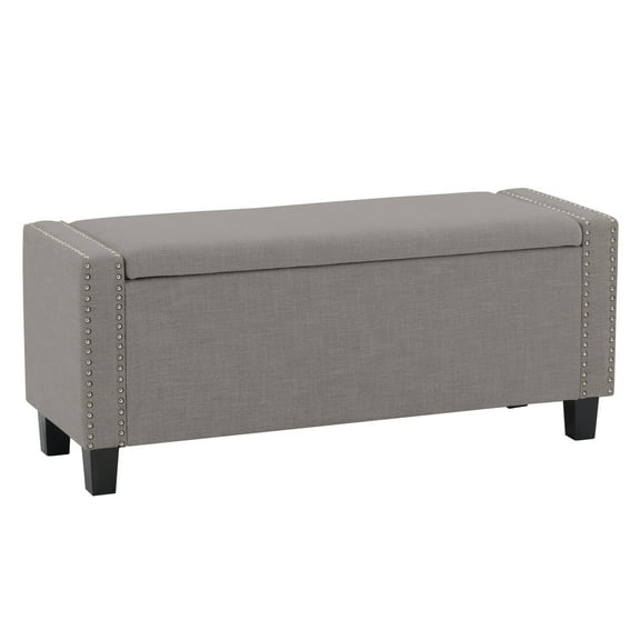 Luna Contemporary Light Gray Fabric Upholstered Storage Ottoman with Nail Trim