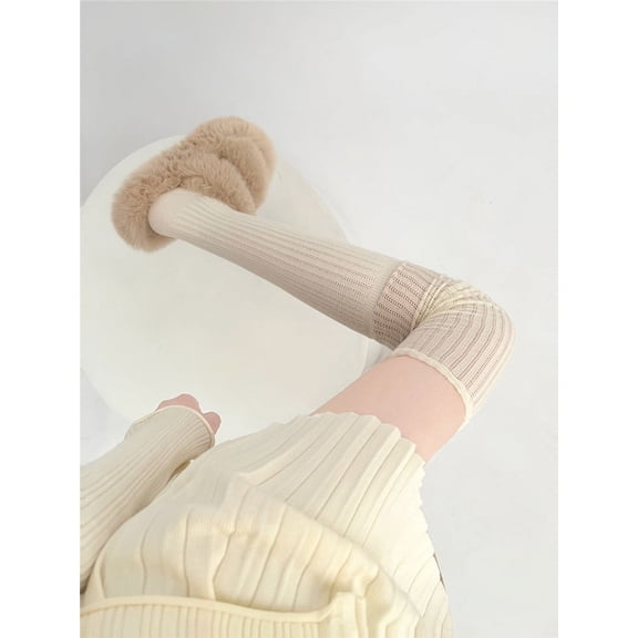 Nvzi-c 2 Pairs Over Knee Socks Knee-High Socks High Thigh Boot Stockings Women Knee Highs Socks for Girl Cosplay, Daily Wear,Beige