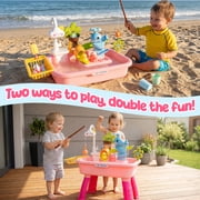 Pink Water Table for Girls/ 2–7 Years,20 in/51 cm, Outdoor Sensory Toys , Gift for Kids Outdoor Play Table with Pump & Running Water, Fishing Game.