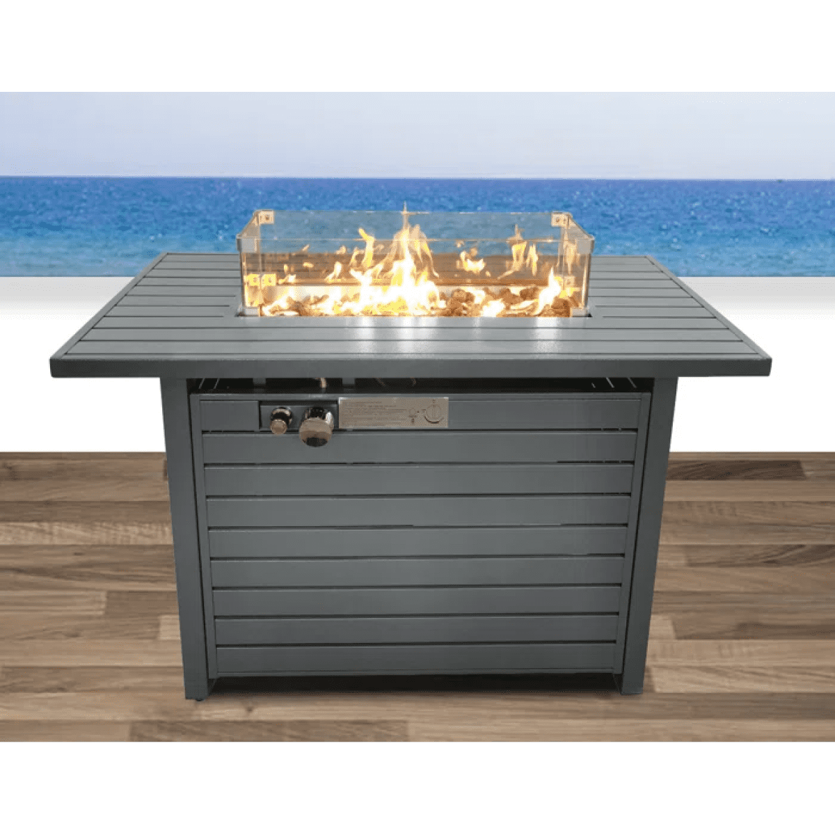 Miekor Furniture 25" H x 42" W Steel Propane Outdoor Fire Pit Table with Lid 81468