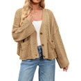 thumbnail image 2 of Womens Cropped Trendy Fall Long Sleeve Button Down Cardigan Loose Open Front Outerwear with Pockets Khaki XL, 2 of 10