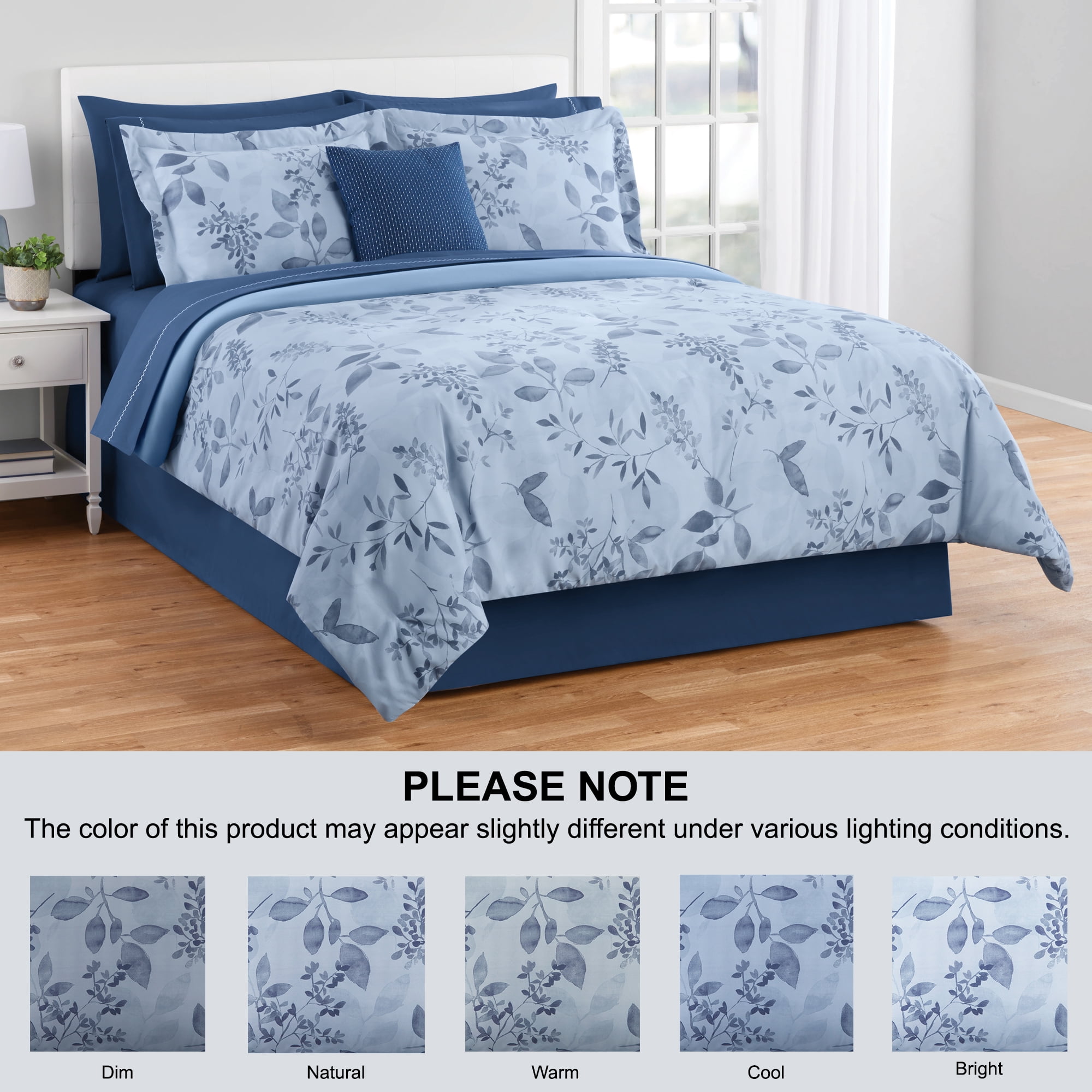 Mainstays All in One Reversible Comforter and Sheet set- 11 Piece, King, Blue Floral