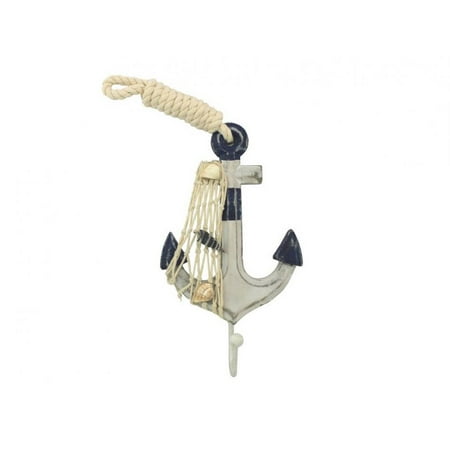 

[Pack Of 2] Wooden Rustic Decorative Blue and White Anchor with Hook 7
