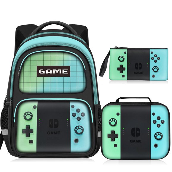 Mochila JIRAIKEI Kids Gamer para niños con lonchera y estuche para lápices
