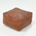 thumbnail image 4 of Square Shaped Leather Handmade Eco-Friendly Cognac Pouf - Square Shape Pouf, 21" x 21" x 12", Geometric Pouf, Leather pouf, Recycled Foam with Fibre Fill Stuffed Pouf, Leather Seating Pouf, 4 of 8