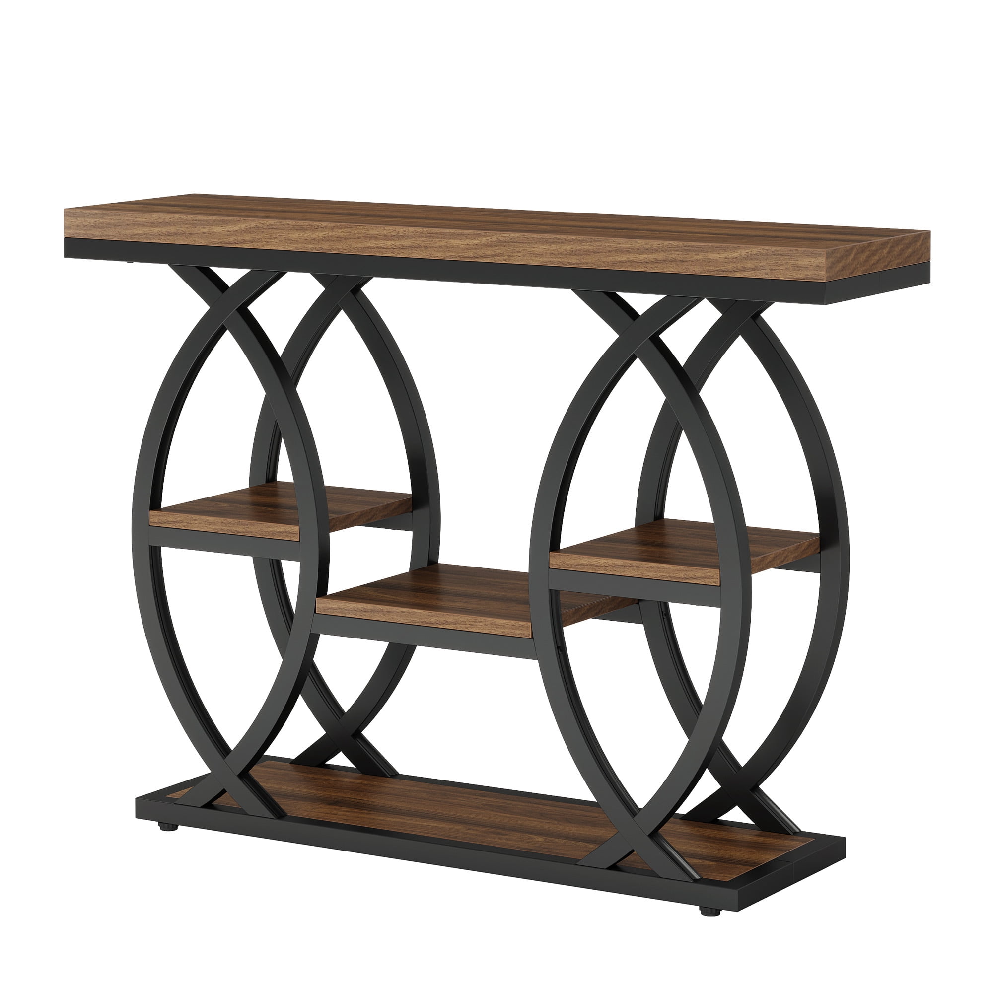 MAYEERTY 4-Tier Industrial Console Table, Rustic Top Geometric Metal Base Narrow Entryway Table