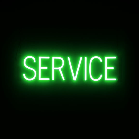 SpellBrite SERVICE LED Sign for Business. 24.9" x 6.3" Green SERVICE Sign Has Neon Sign Look With Energy Efficient LED Light Source. Visible from 500+ Feet, 8 Animation Settings.