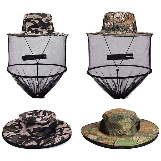 Sombrero de red para la cabeza, sombrero de safari, sombrero para el sol, sombrero de pescador con malla de red para pesca al aire libre, senderismo, jardinería, hombres o mujeres