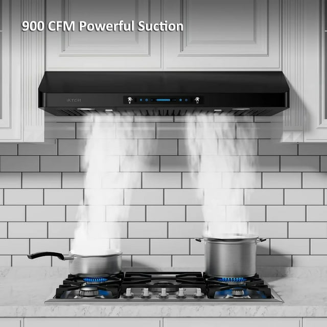 Toytexx 900 CFM Under-Cabinet Range Hood, 36-inch Kitchen Exhaust Fan, 3-Speed, Gesture & Remote Control, LED Lights, Stainless Steel Baffle Filters, 120V