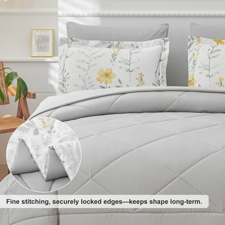 Jessy Home King Comforter Set 7 Pieces, Yellow Floral Bedding