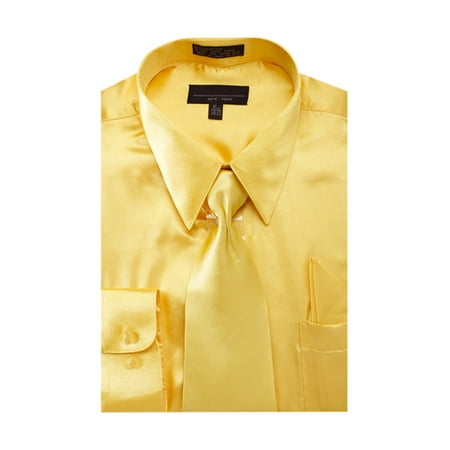 Men's Solid Color Satin Dress Shirt Tie and Hanky (Best White Dress Shirt Under 100)